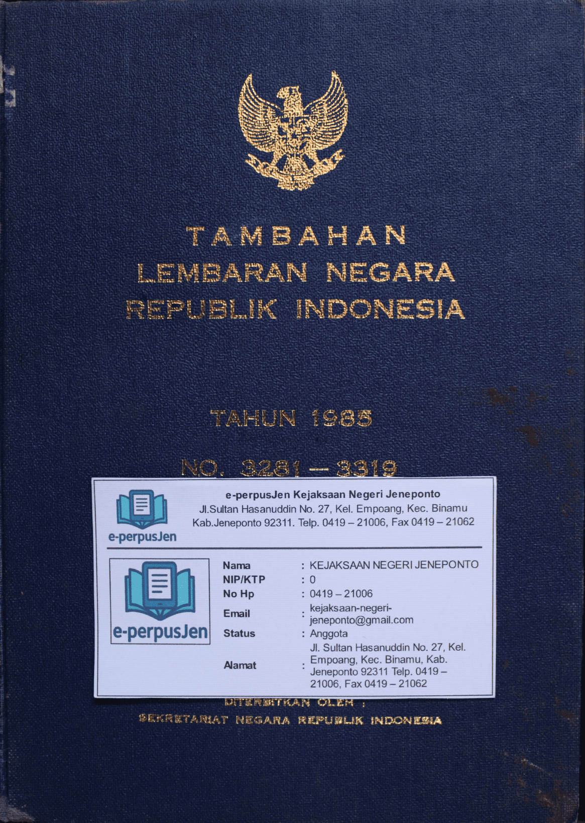 Tambahan Lembaran Negara RI No urut 3281-3319